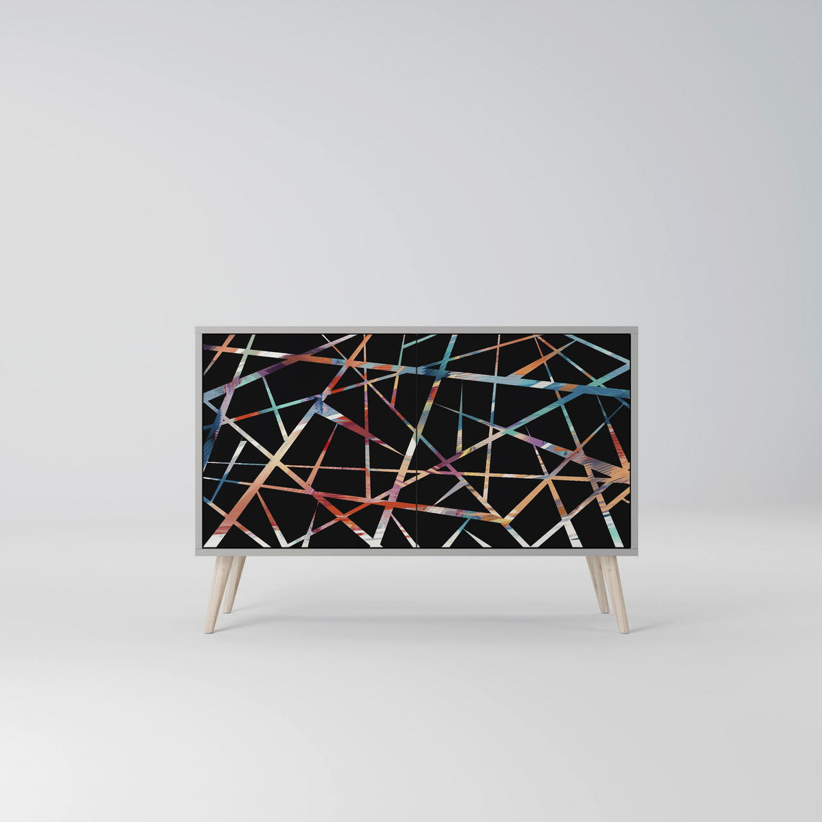 SIDEBOARD POLYGON VERVE, Eicheneffekt, 111x42x77,5 cm, 2 Türen - Eichefarben/Buchefarben, Holzwerkstoff/Buchenholz (111/77.5/42cm) - SpaceRebels