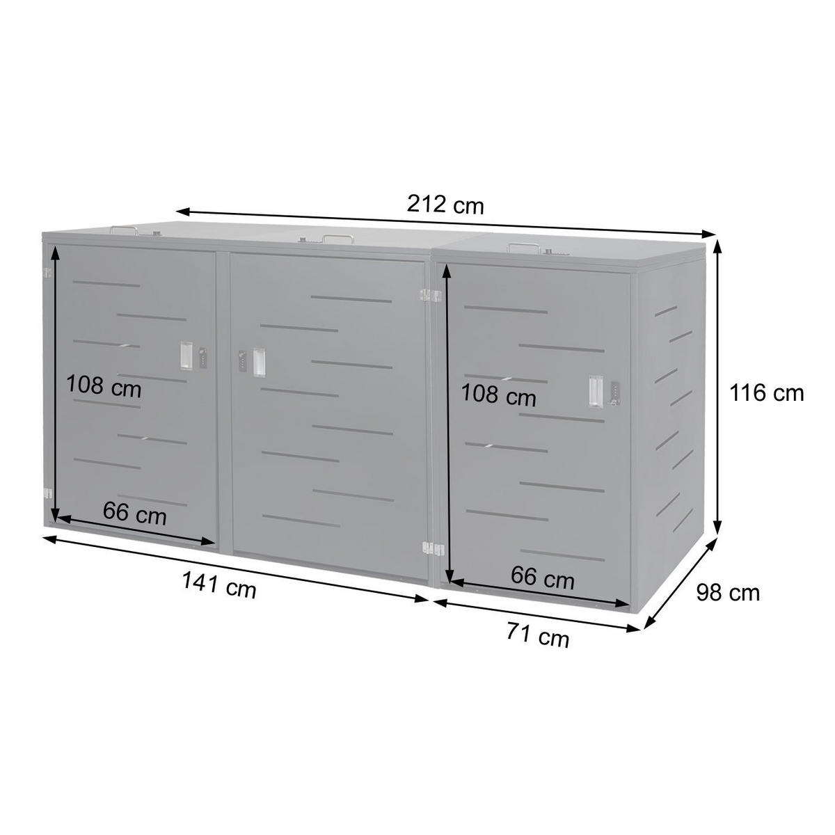 MÜLLTONNENBOX XL 3er-/6er 116x212x98cm erweiterbar Edelstahl 85kg - Silberfarben, Metall (212/116/98cm) - PROREGAL