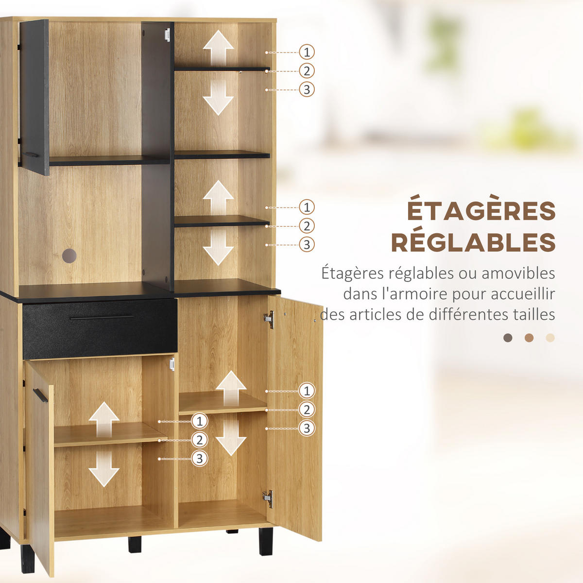 BUFFET DE-11033 3 Türen Schwarz/Naturholz - Naturfarben, Holzwerkstoff (40/180/90cm) - ComfortXL