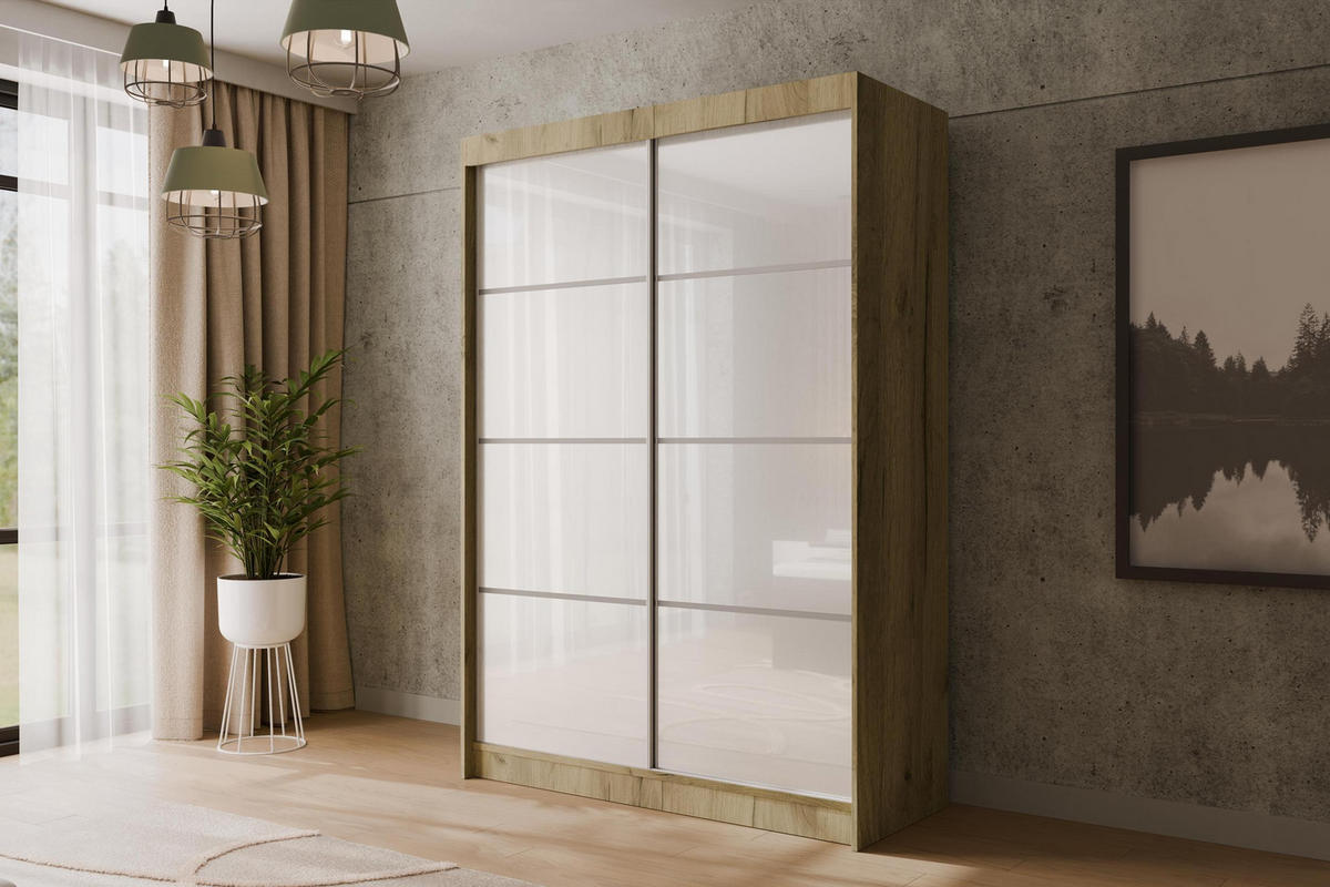 KLEIDERSCHRANK PEKA III - 120 cm - Braun|Weiß - Braun/Weiß, Holzwerkstoff (120/215/61cm) - ALTDECOR