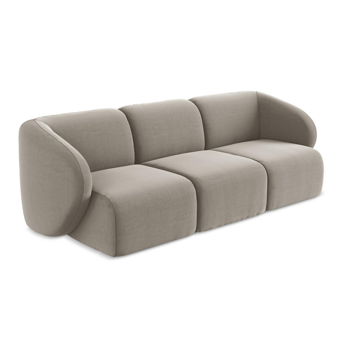 3-SITZER SOFA Samt Stoff Grau - Taupe/Schwarz, Holzwerkstoff/Kunststoff (244/75/94cm) - LaMiaSofa