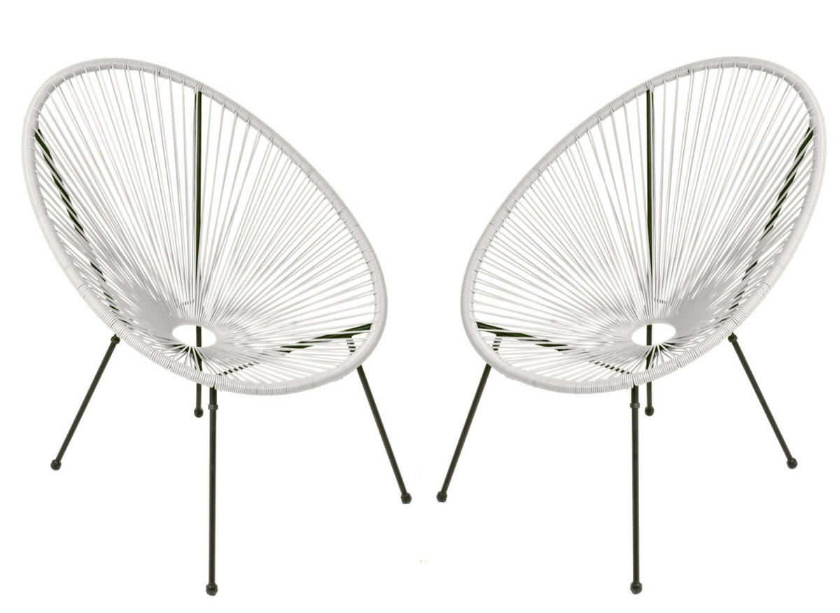 GARTENSTUHL 2er Set Sven Kunstgeflecht weiß Relaxsessel - Weiß, Kunststoff (73/93/73cm) - DELUKE