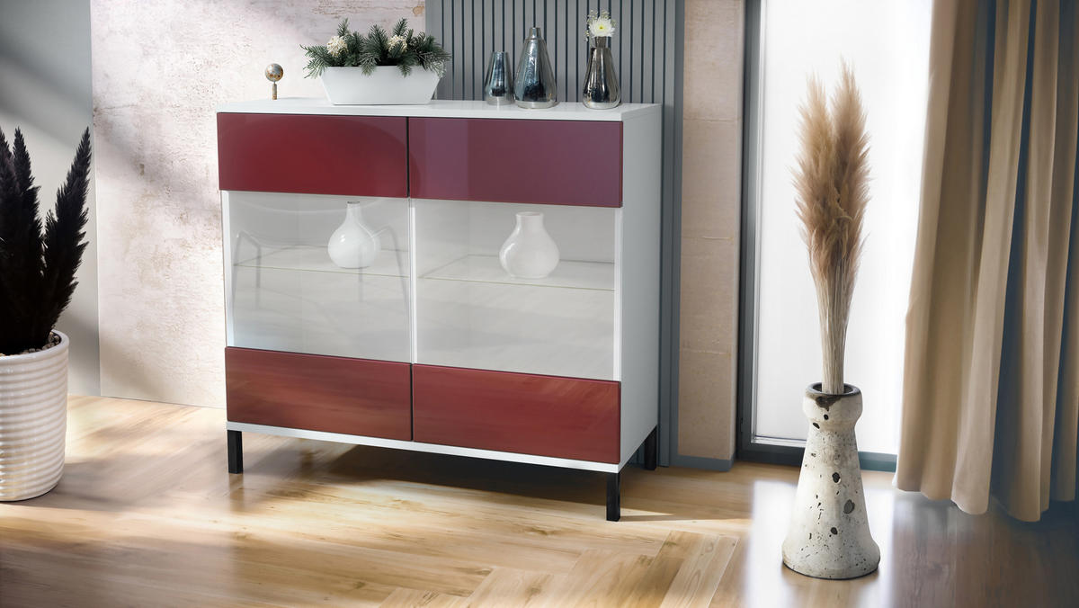 KOMMODE Bari Bordeaux Hochglanz - Bordeaux, Holzwerkstoff (92.5/83.5/35cm) - Vladon