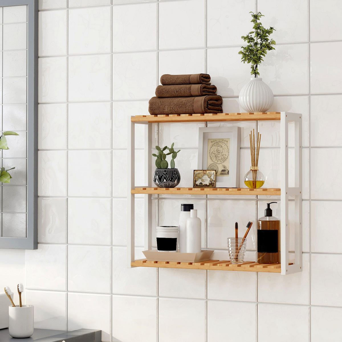 BADEZIMMERREGAL PFLANZENREGAL - Multicolor, Holz (54/15/60cm) - Hansiro