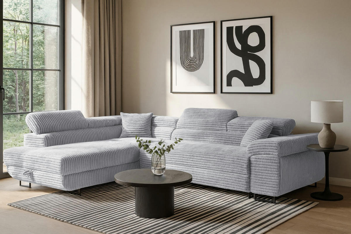 ECKSOFA SERENA L Links mit Stauraum, Hellgrau - Hellgrau, Textil (275/205cm) - KS Home Concept
