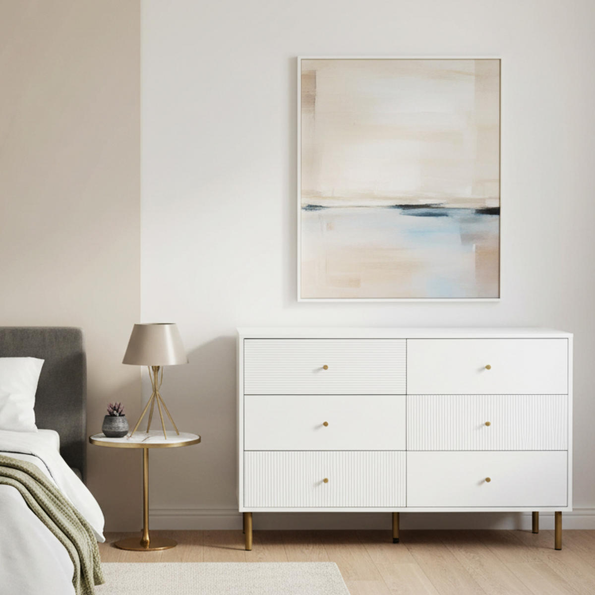 SIDEBOARD mit 6 Schubladen Elegante Kommode Weiß - Weiß, Holzwerkstoff (120/78/40cm) - Urban Meuble