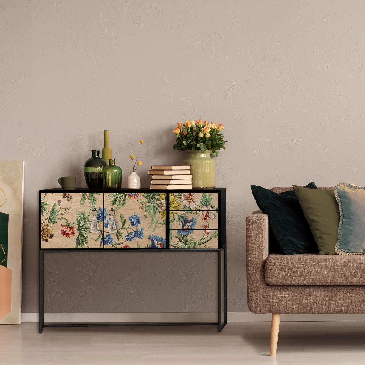 KONSOLE aus MDF mit 2 Türen und 3 Schubladen, florales Muster AMAZONIA - Multicolor, Holzwerkstoff (113/45/88cm) - RNT By Really Nice Things