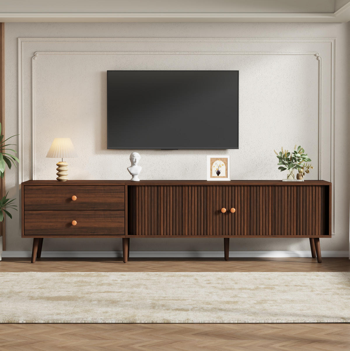 TV-ELEMENT mit 2 Schubladen 180 x 40 x 46,5 cm MDF Walnut 2 Rollltüren - Braun, Holzwerkstoff (40/46.5/180cm) - Beauniv