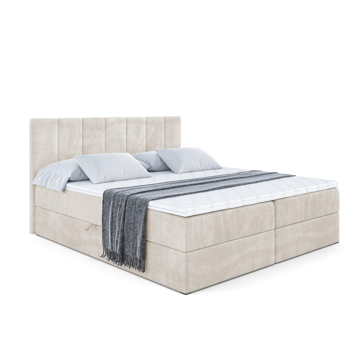 ALTDECOR AMERICKÁ postel s matrací H3 a lamelovým roštem – MOETI – 180x200 cm, ecru