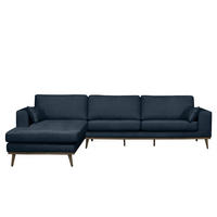 ECKSOFA mit Longchair - Eichefarben/Dunkelblau, Textil (281/153cm) - home24