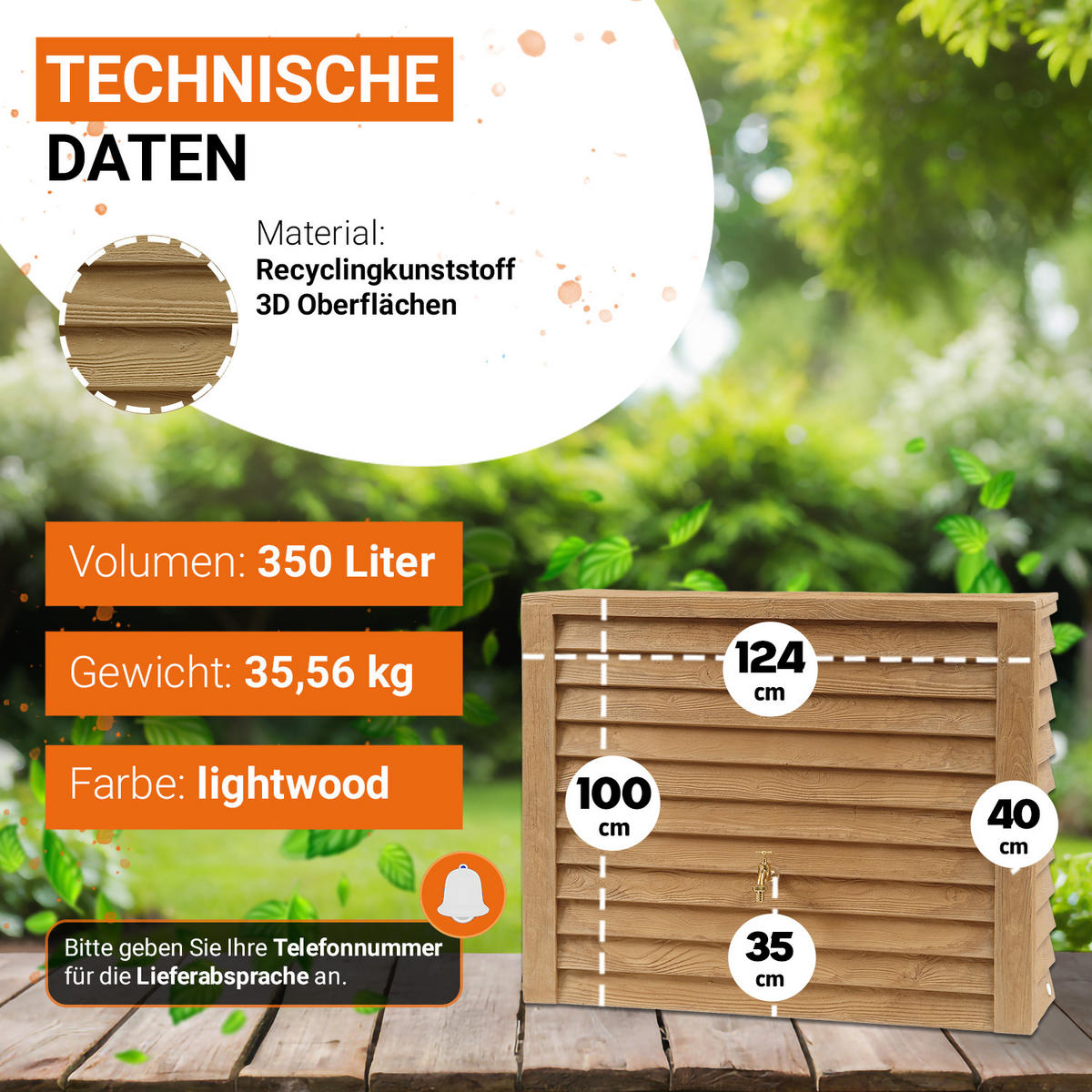 Y Wandtank Komplett-Set 350 L light - Braun, Kunststoff (40/100/124cm) - GARANTIA