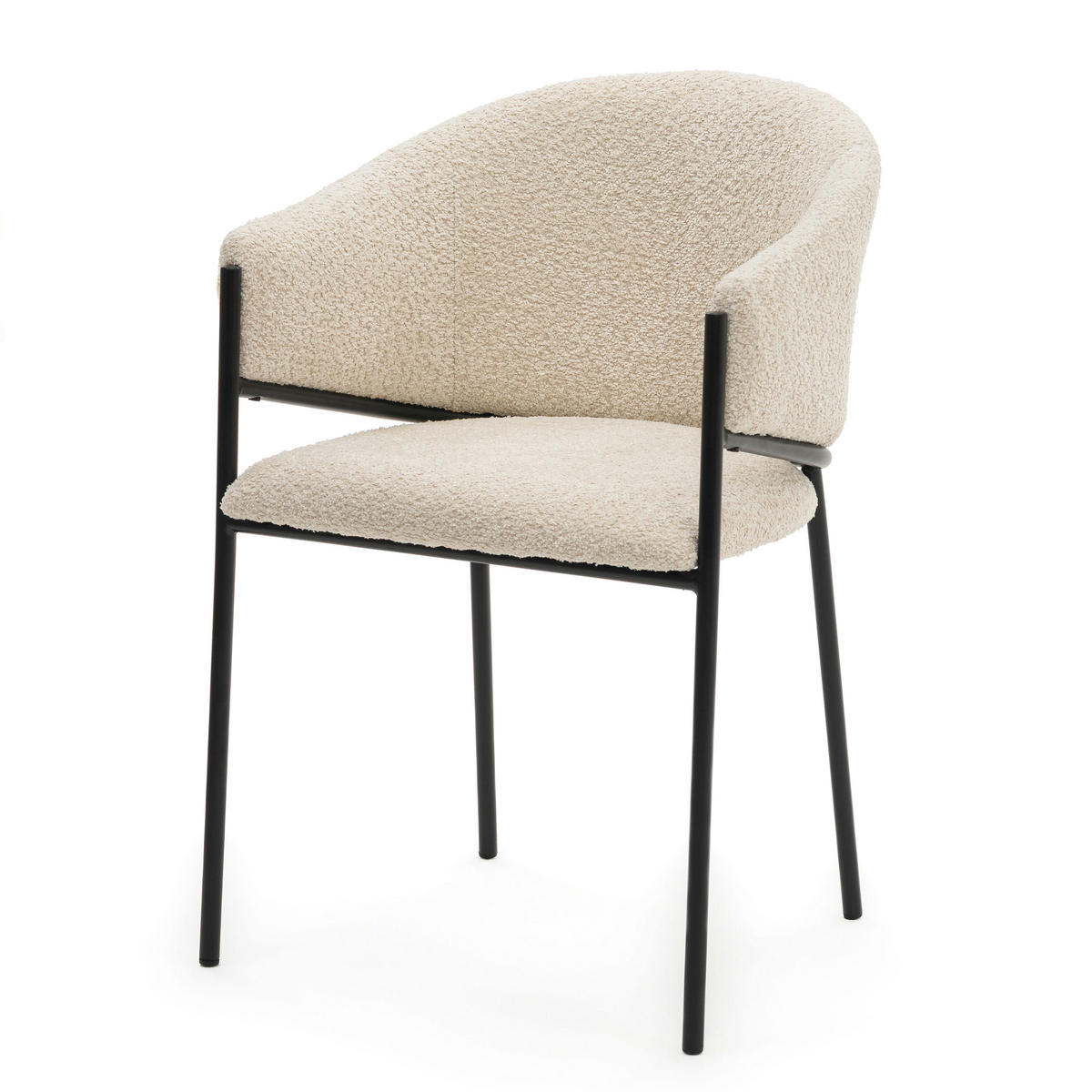 STUHL BUENO gespolsterter - creme - Glamour Boucle Chenille - Creme/Schwarz, Textil/Metall (55/83/56cm) - NEW HOME
