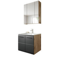 BADMÖBEL-SET 2-teilig Schwarz matt und Eiche Komplett-Set mit Waschbecken, 60 x 185 cm - Eichefarben/Schwarz, Glas/Holzwerkstoff (60/185/46cm) - Inn.Furn