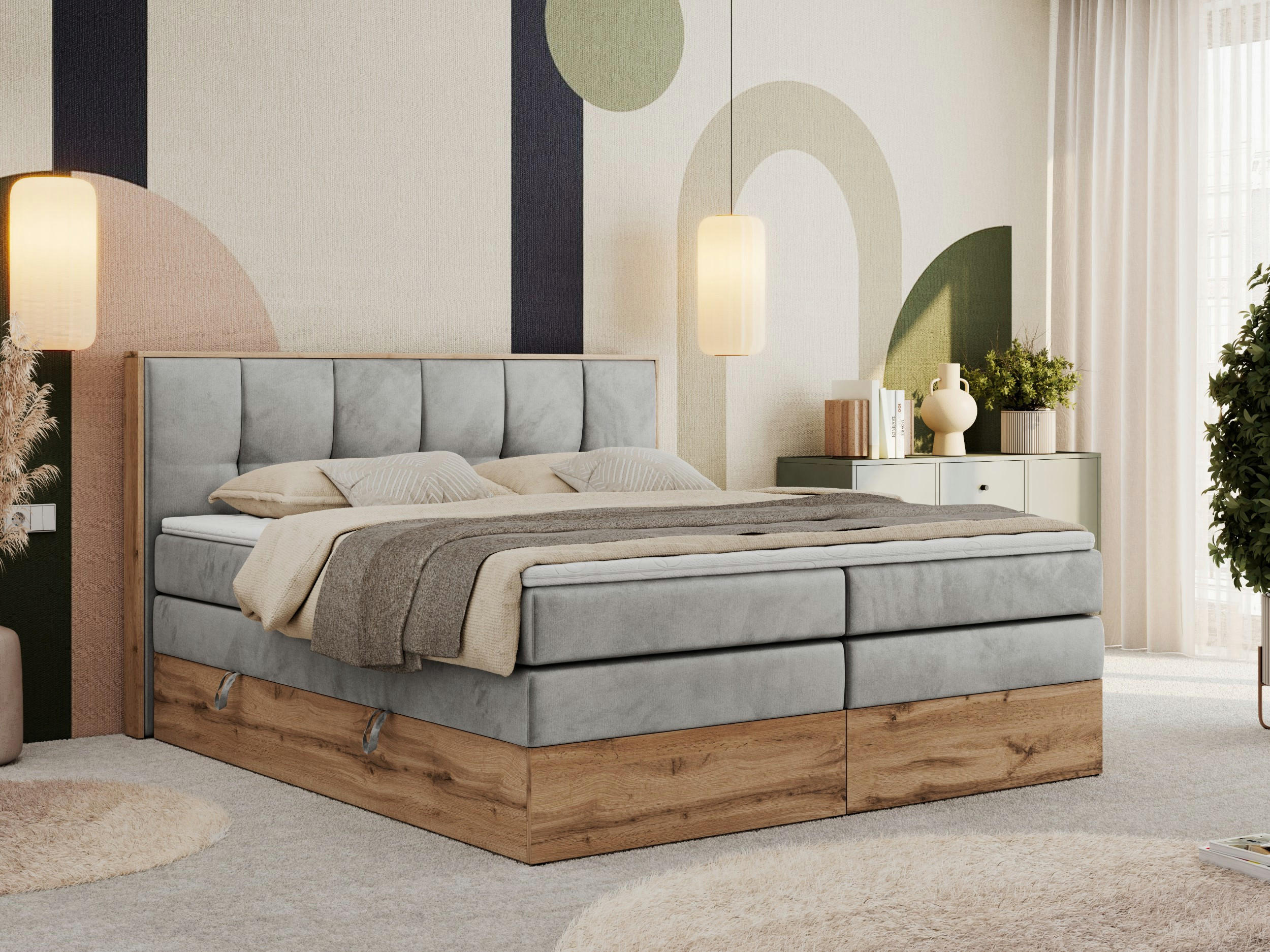 BOXSPRINGBETT ALBERO 1 KING 120/200 Hellgrau Velvet - H3 - Hellgrau, Holz/Textil (120/200cm) - MKS