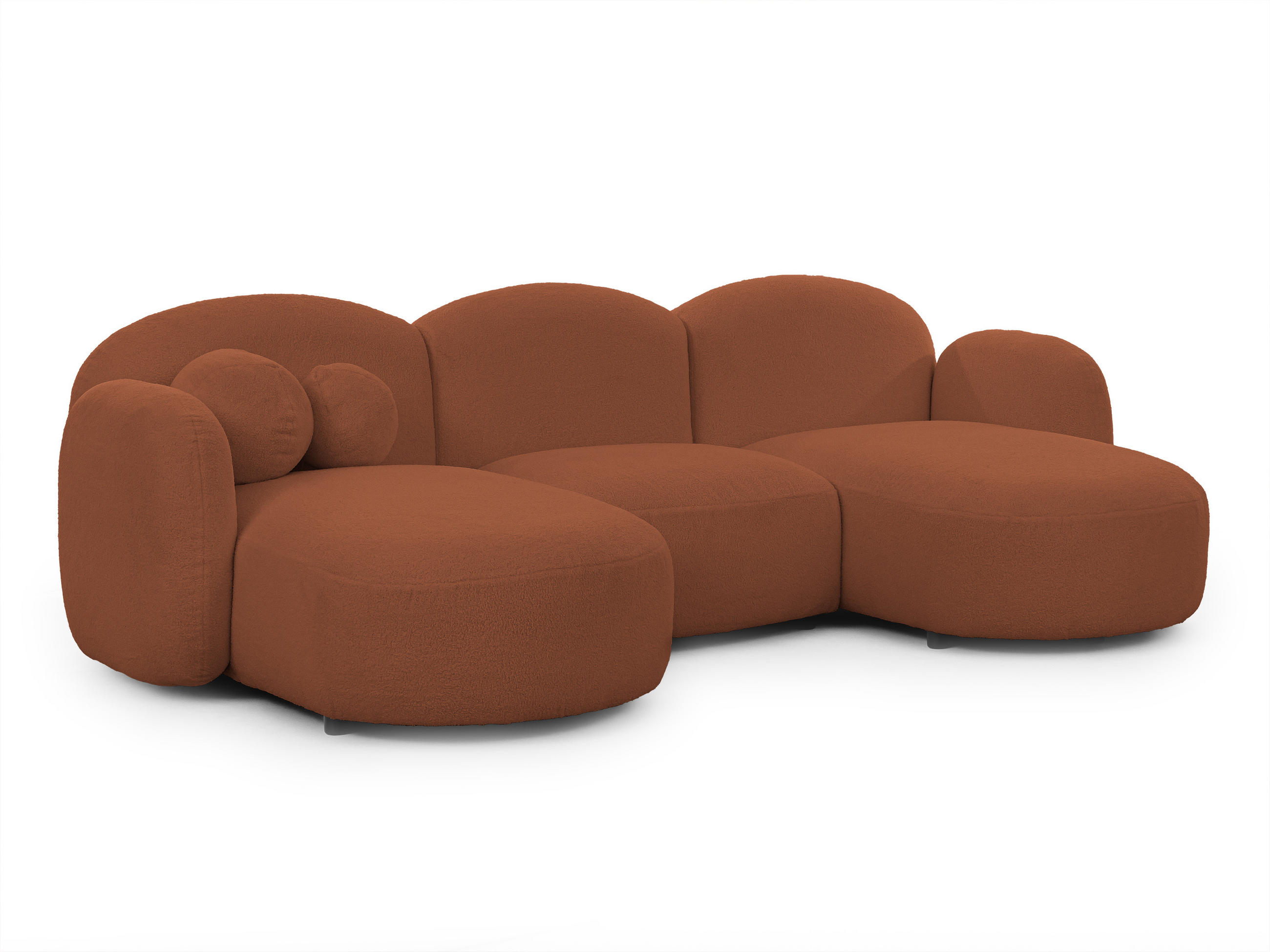 WOHNLANDSCHAFT Nuvola mit abgerundetem Design Terrakotta Bouclé-Stoff - Terra cotta/Schwarz, Holz/Kunststoff (268/80/146cm) - S-Style Möbel