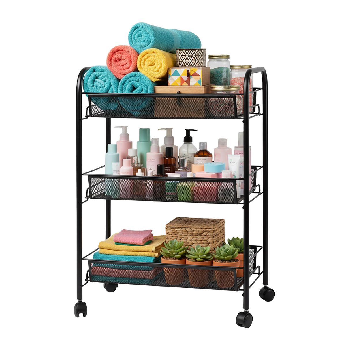 VOZÍK - černá, kov/plast (43.5/62.5/26cm) - Relaxdays