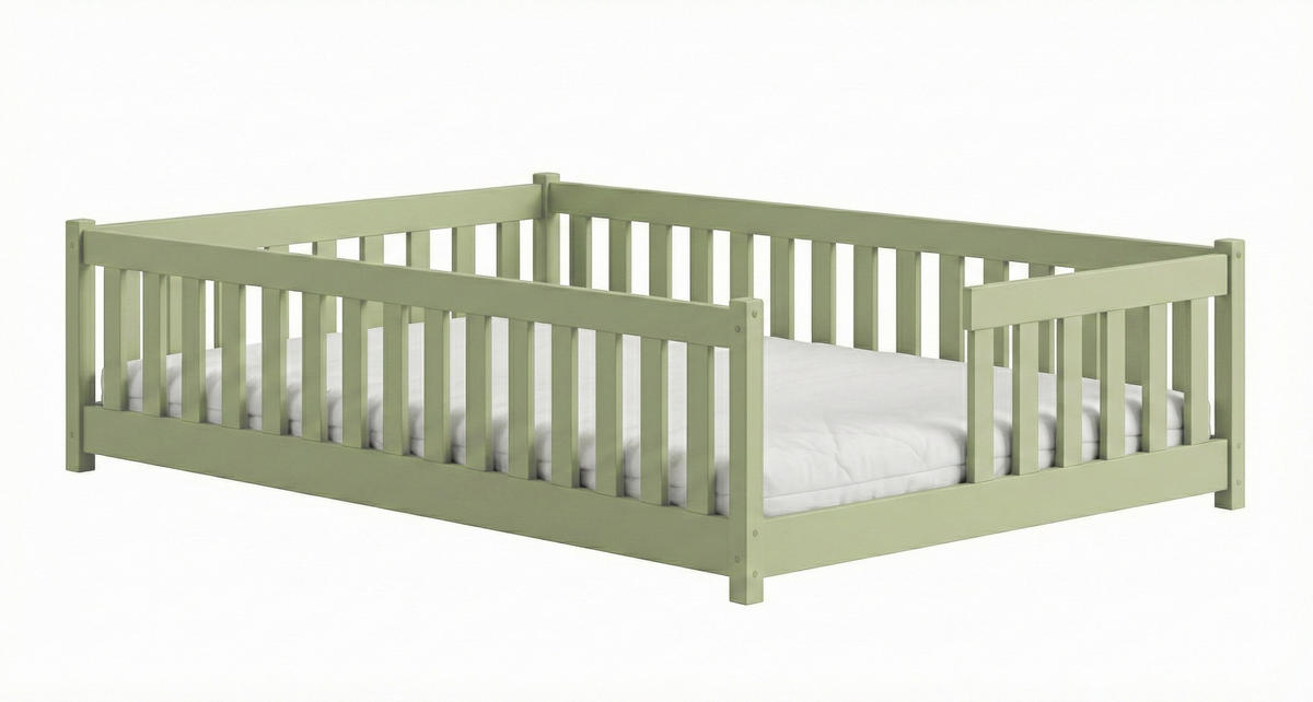 BODENBETT 140x200 cm in Olivgrün - Olivgrün, Holz (140/200cm) - Kids Collective