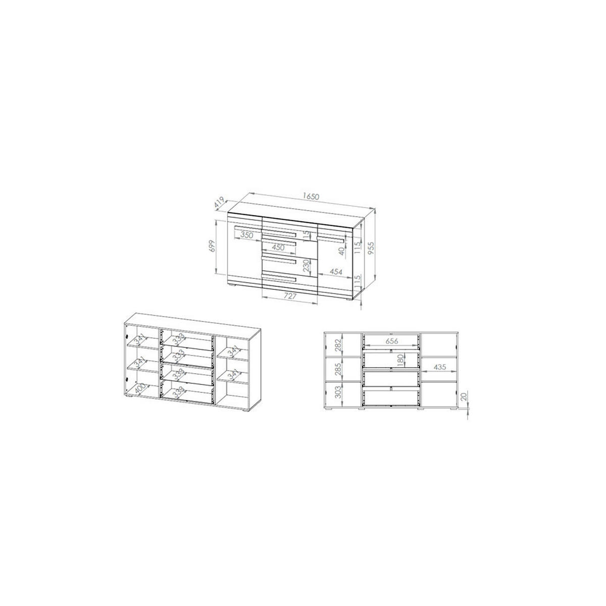 SIDEBOARD Blanco Pinie weiß / grau 165 / 42 / 96cm - Weiß, Holz/Holzwerkstoff (165/96/42cm) - Feldmann-Wohnen