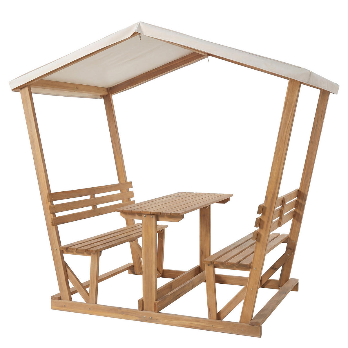 GARTENSITZGRUPPE - Akazie massiv / Polyester - Braun - Creme/Akaziefarben, Holz - home24