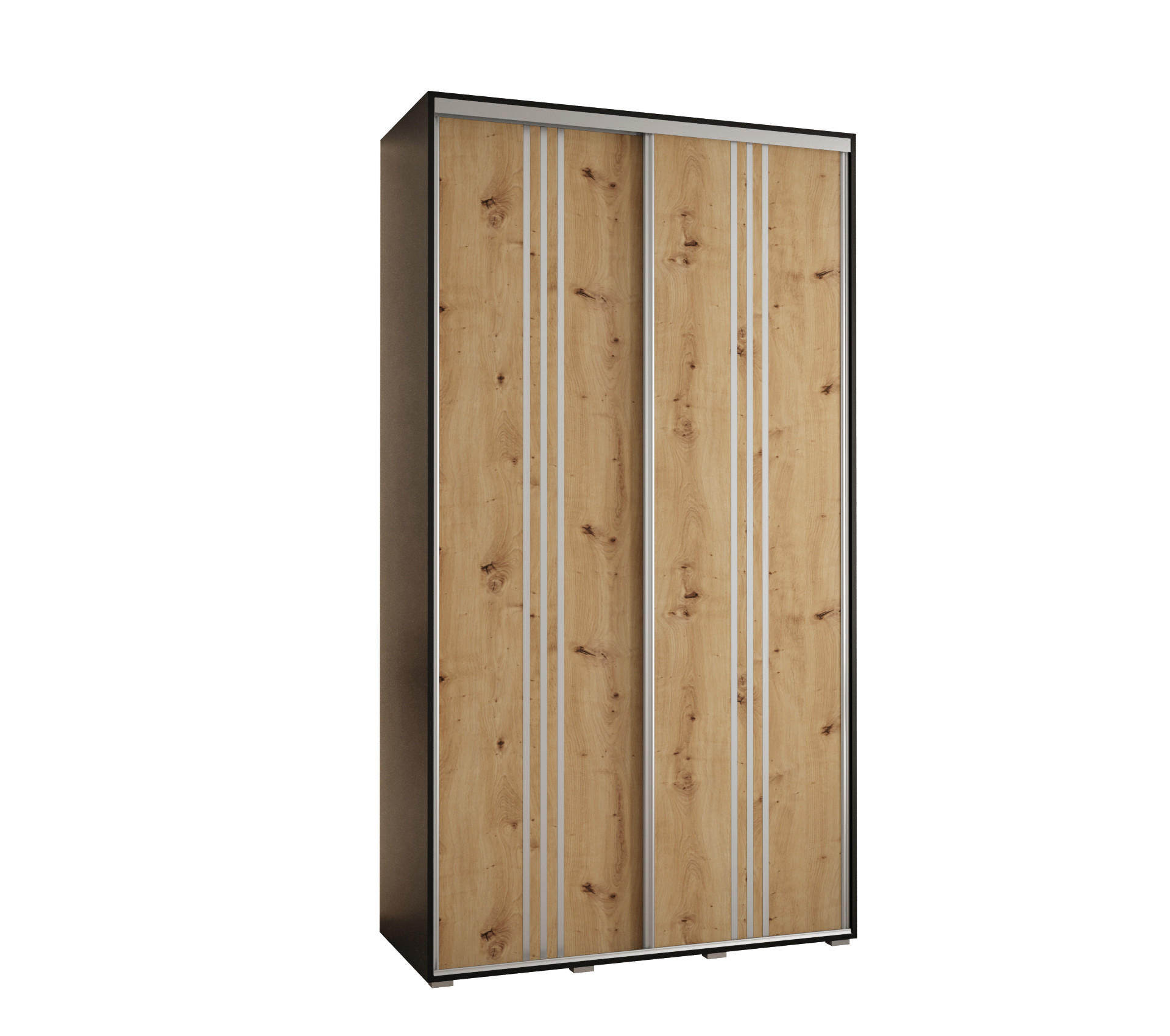 Abiks Möbel Schwebetürenschrank Schwarz, Eiche Artisan, Silber 140x235x45 cm