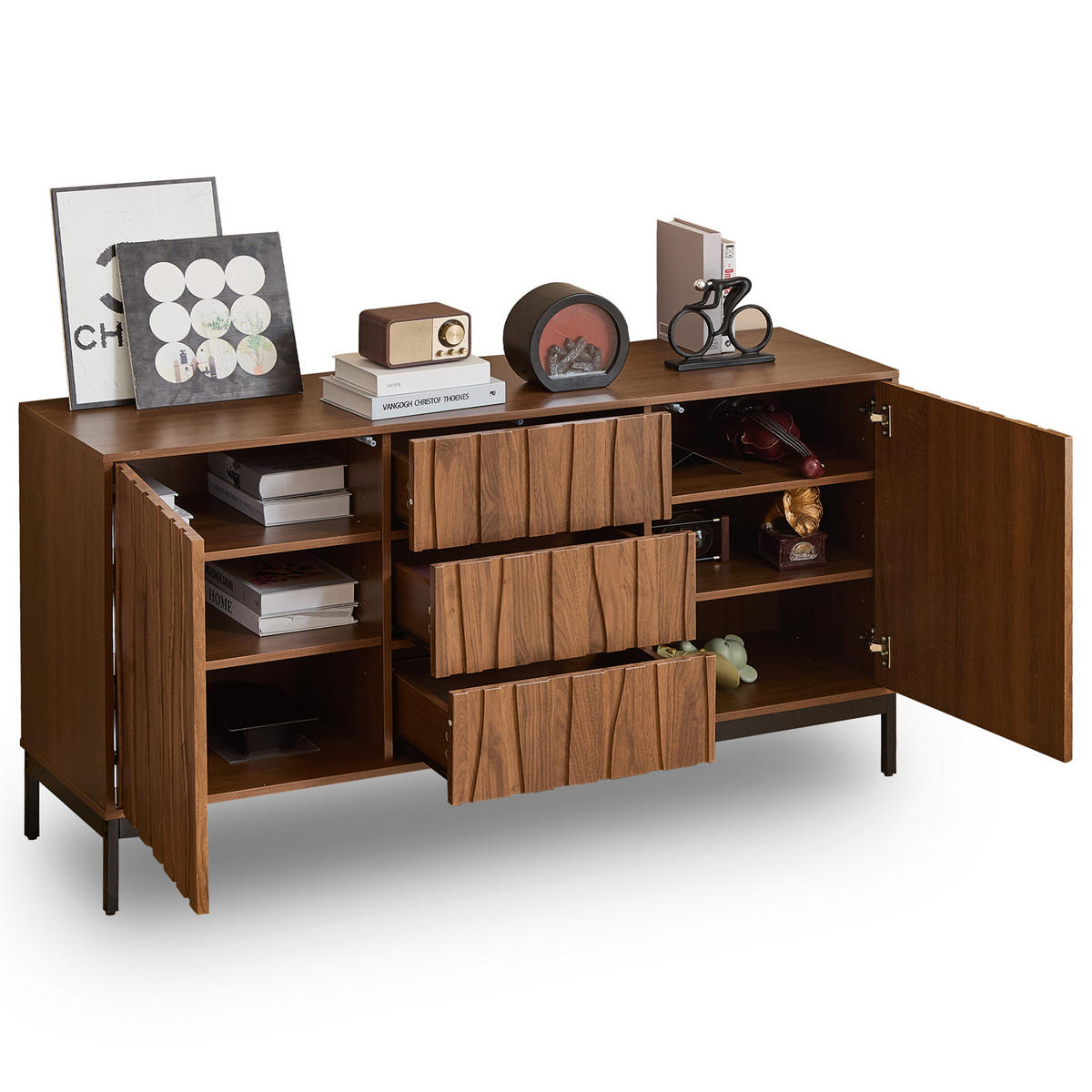 SIDEBOARD 150/40/80 cm dunkelbraun aus MDF mit verstellbaren Einlegeböden - Naturfarben, Holzwerkstoff (150/80/40cm) - OKWISH