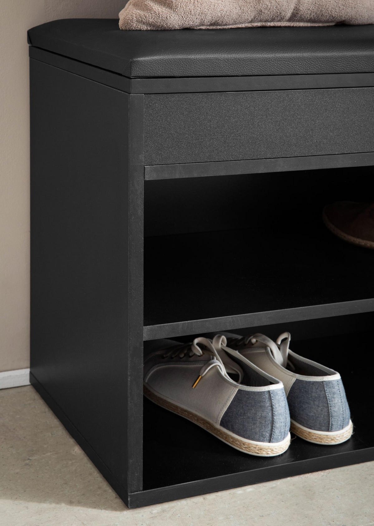 SCHUHBANK – Kunstleder/Holz, 104x51x32 cm, Schwarz, mit Stauraum - Schwarz, Holzwerkstoff/Textil (104/51/32cm) - KADIMA DESIGN