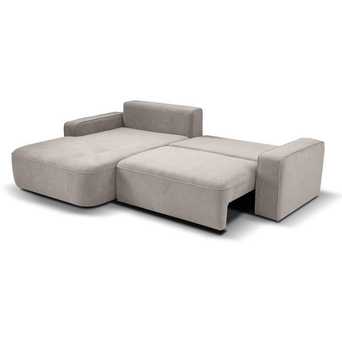 ECKSCHLAFSOFA Torre beige velours links - Beige, Textil (258/171cm) - Beautysofa