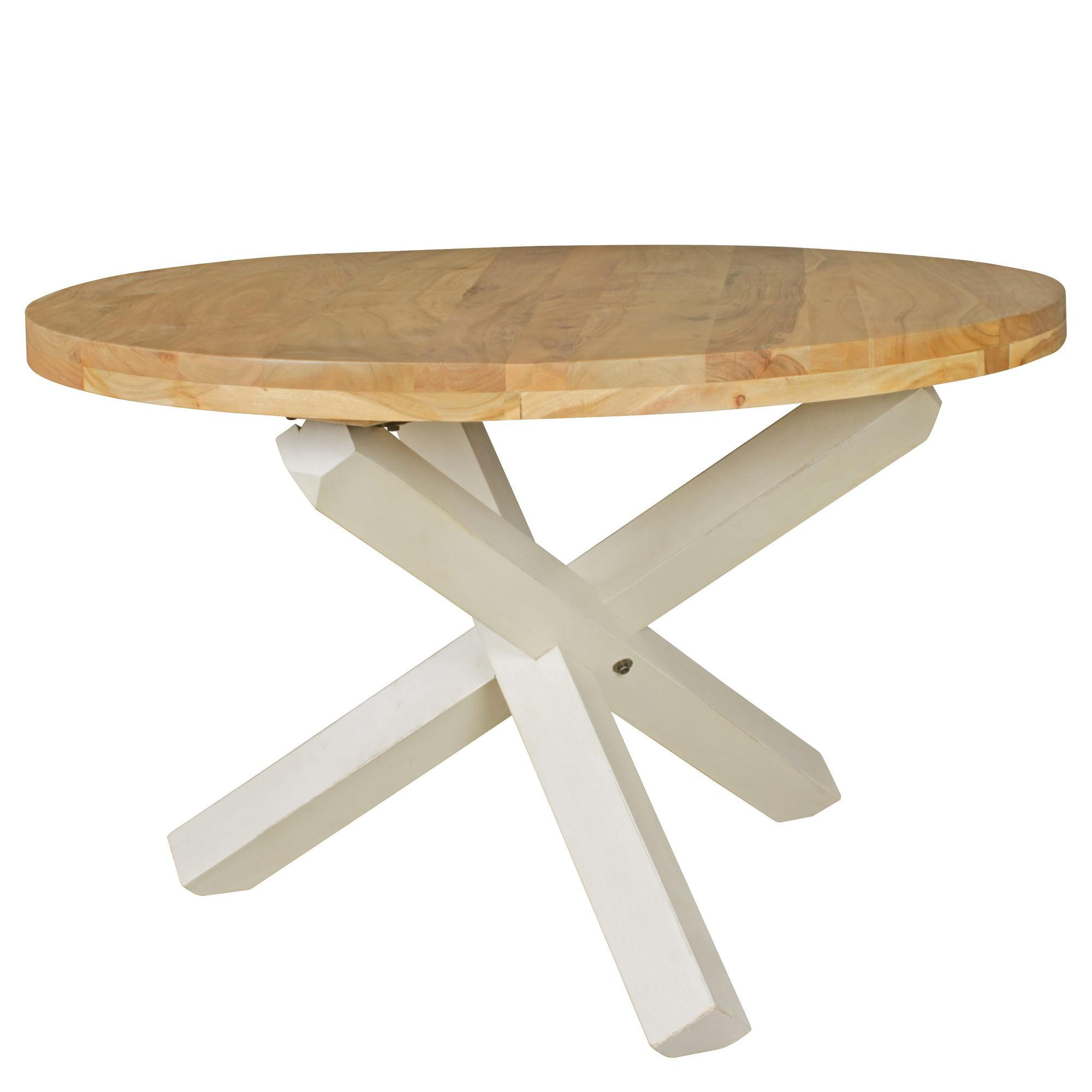 ESSTISCH Massivholz Rund Kreuzbeine Handgefertigt TEKO, Beige 120x120x75 cm - Beige/Weiß, Holz (120/120/75cm) - KADIMA DESIGN