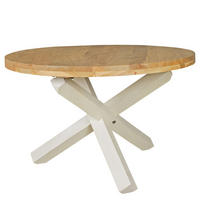 ESSTISCH Massivholz Rund Kreuzbeine Handgefertigt TEKO, Beige 120x120x75 cm - Beige/Weiß, Holz (120/120/75cm) - KADIMA DESIGN