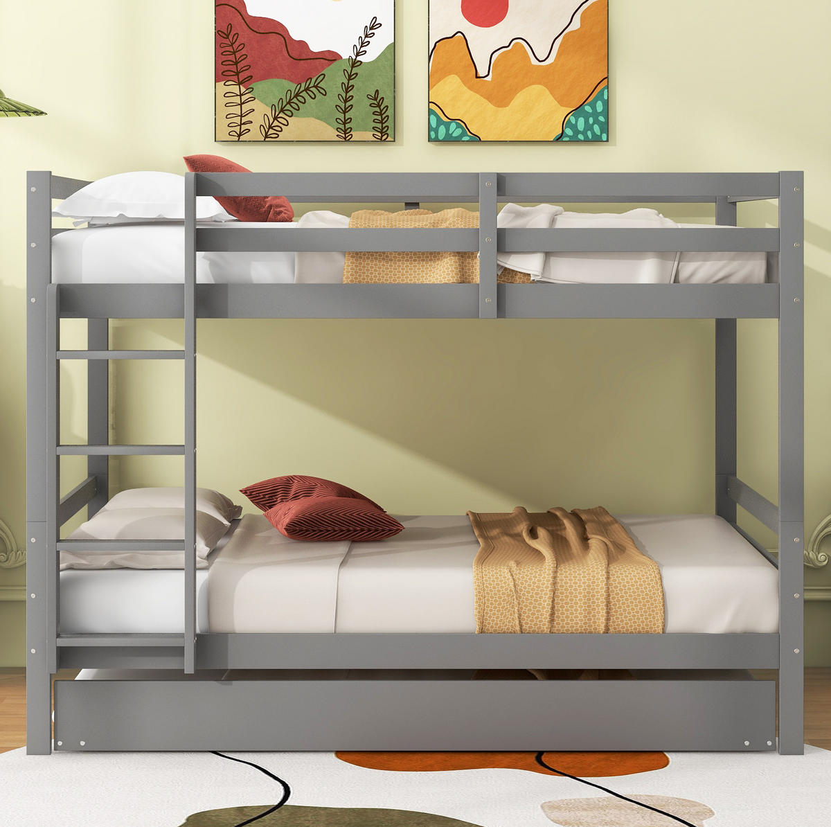 ETAGENBETT 140/200 cm Grau mit Ausziehbett und stabiler Treppe - Grau, Holz (140/200cm) - Flora Grace
