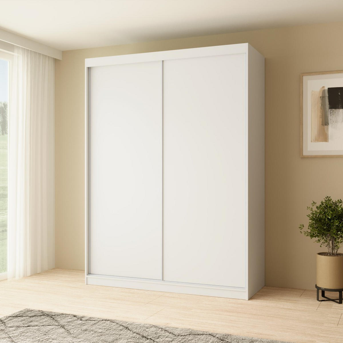SCHWEBETÜRENSCHRANK Mario 160/216/61 weiß - Weiß, Holzwerkstoff (160/216/61cm) - Beautysofa