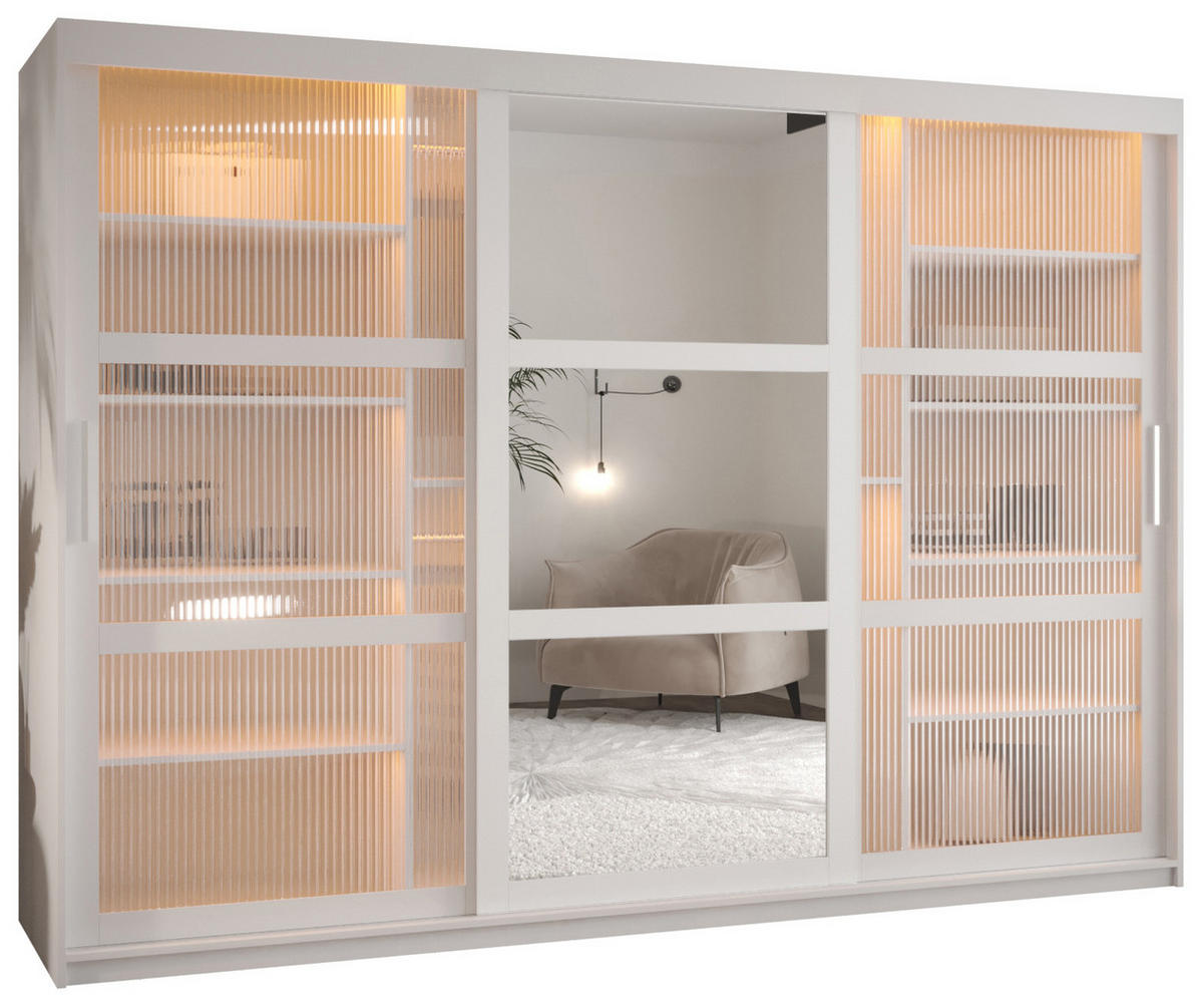 SCHWEBETÜRENSCHRANK 200/250/62 3-türig - Silberfarben/Weiß, Holz/Kunststoff (250/200/62cm) - Abiks Möbel