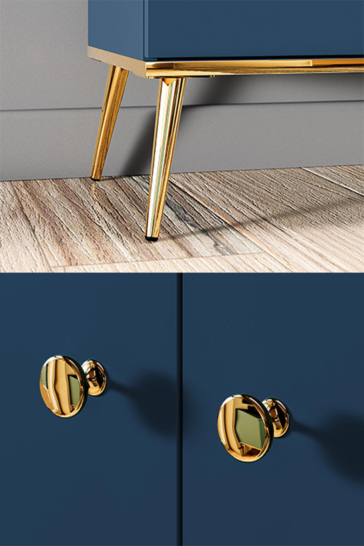 SIDEBOARD Marine dunkelblau / gold 160 / 40 / 85cm - Blau/Dunkelblau, Holz/Holzwerkstoff (160/85/40cm) - Feldmann-Wohnen