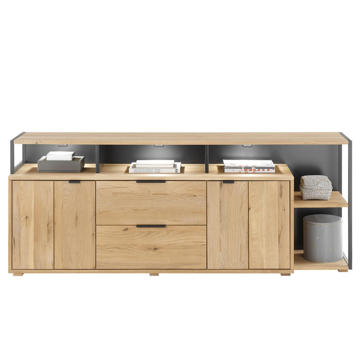MASSIVES TV-LOWBOARD - Wildeiche massiv / Metall - Wildeiche/Schwarz, Holz/Metall (187/73/44cm) - home24