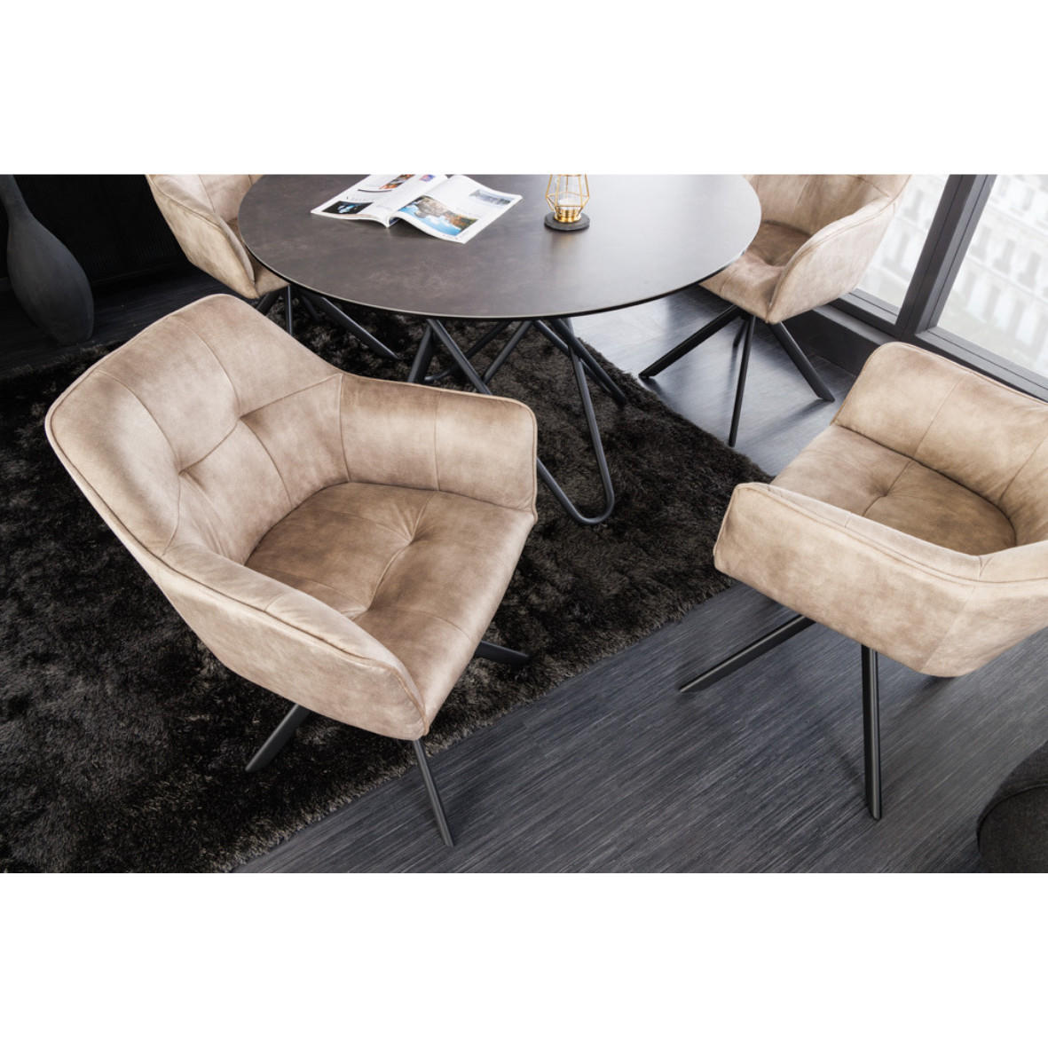 ARMLEHNSTUHL LOFT Samt Champagner, Schwarz - Champagner/Beige, Textil/Metall (60/83/61cm) - riess-ambiente