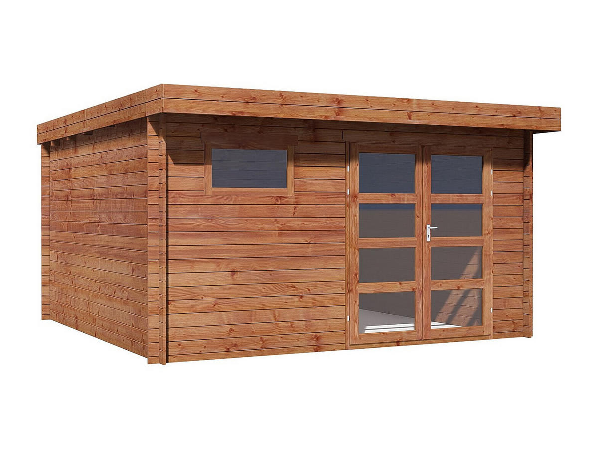 SCHREBERGARTENHAUS - 388 cm x 388 cm - Holz, Platte, Glas - Naturfarben Dunkel - CORALIO - Naturfarben, Glas/Holz (388/203.3/388cm) - Vente-Unique