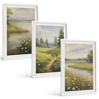 BILDER SET 3er Set - 40x60 cm Weißer Rahmen - Frühlingslandschaft Flusswiese - Weiß, Kunststoff (40/60cm) - TULUP