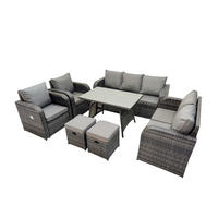 GARTENMÖBEL SET Polyrattan Dunkelgrau 9-Sitzer - Dunkelgrau/Grau, Glas/Kunststoff - Fimous