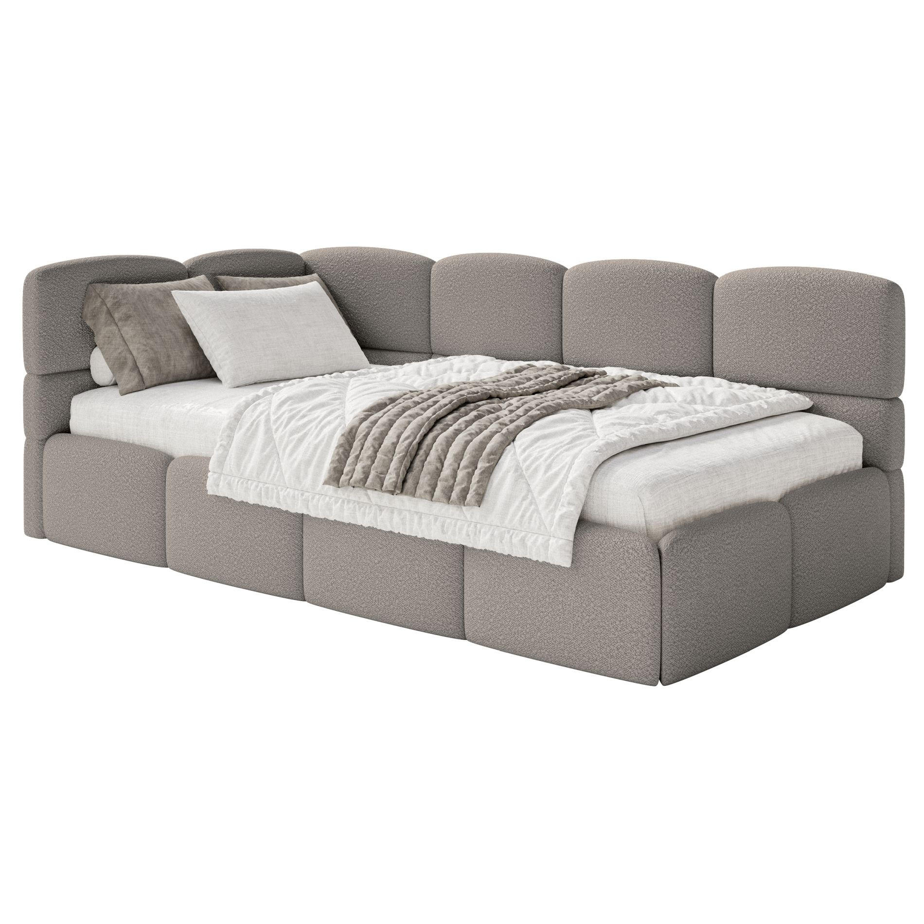 JUGENDBETT Cloudy links Bouclé Grau - Grau, Kunststoff/Textil (90/200cm) - Selsey