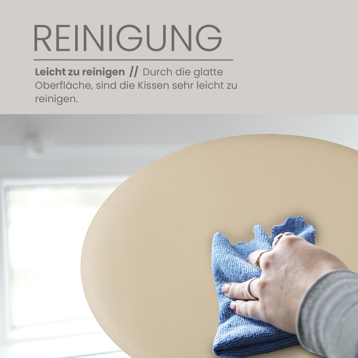 STUHLKISSEN 2er Pack ⌀ 38cm taupe Lederimitat mit Antirutsch - Taupe, Textil (38/38/1cm) - Bestlivings