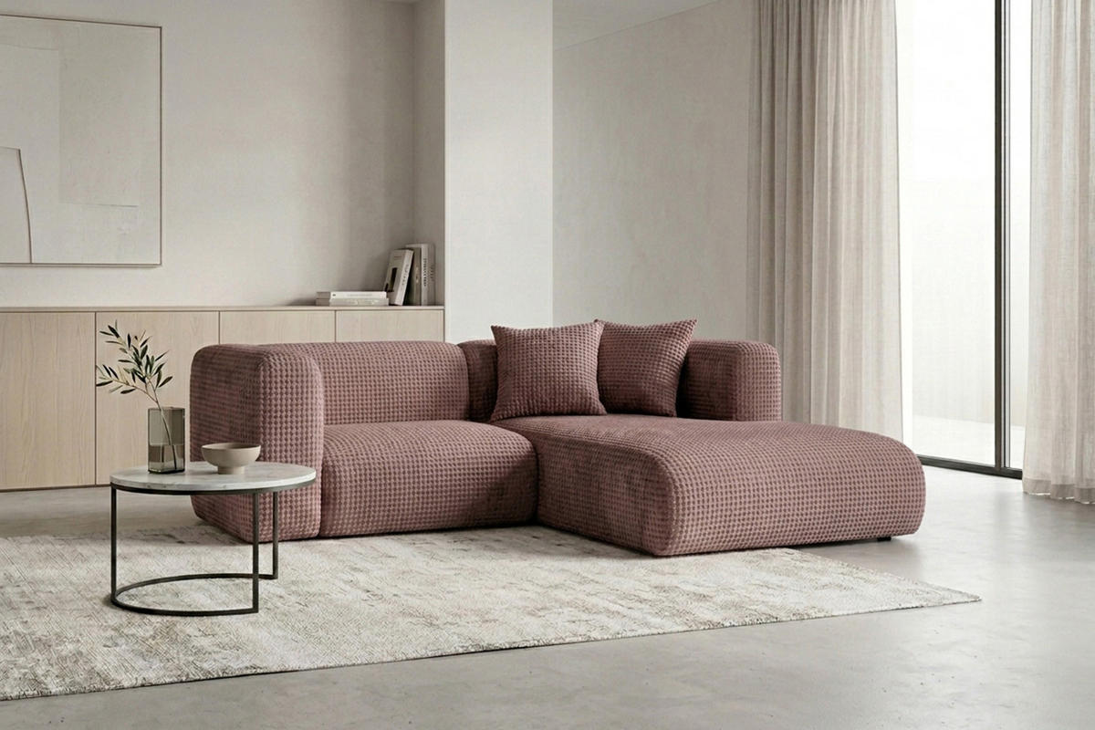 ECKSOFA L-Form mini, Chenille-Stoff Cremona, Taupe, Rechts, GRETA - Taupe, Holz (226/179cm) - Kaiser Möbel