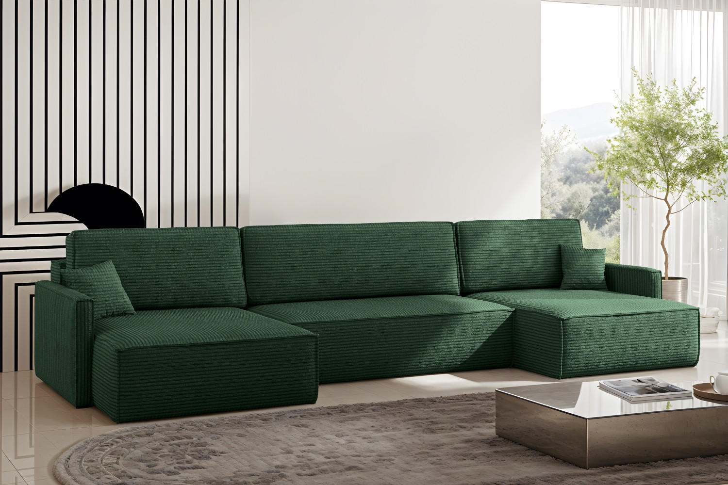 ECKSOFA Carlos Mit Schlaffunktion und Bettkasten Elegante Stoff Poso Grün - Grün, Holz/Textil (348/142cm) - Kaiser Möbel