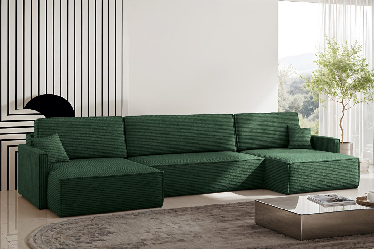 ECKSOFA Carlos Mit Schlaffunktion und Bettkasten Elegante Stoff Poso Grün - Grün, Holz/Textil (348/142cm) - Kaiser Möbel