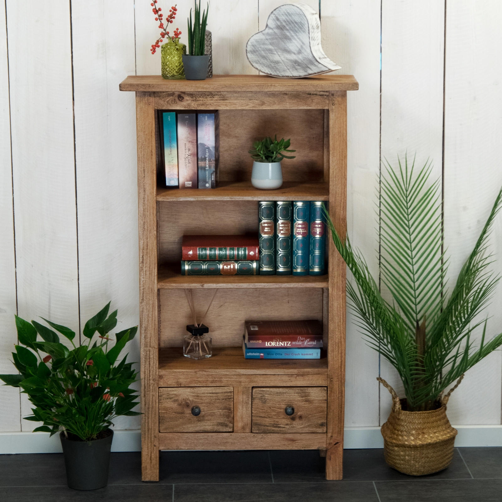 BÜCHERSCHRANK Libros Mahagoni Massivholz, 3 Ebenen, 2 Schubladen naturfarben - Naturfarben, Holz (57/102/26cm) - DESIGN DELIGHTS