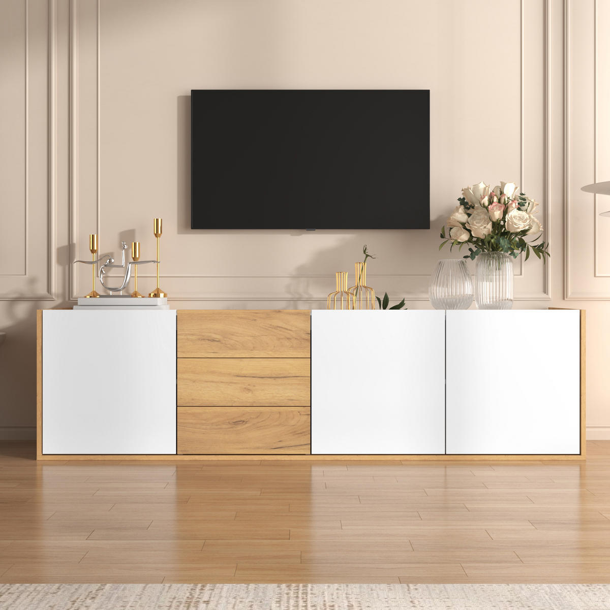 TV-ELEMENT mit 3 Türen und 3 Schubladen 171,5 cm Weiß Holzfarbe - Weiß, Holzwerkstoff (35/47/171.5cm) - Beauniv