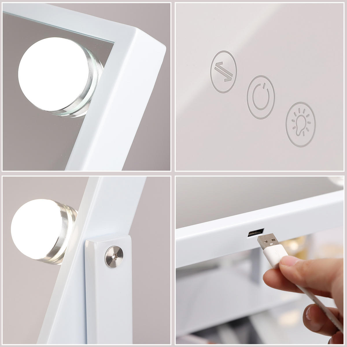 SCHMINKSPIEGEL mit LED-Beleuchtung drehbar weiß 58/46 cm - Weiß, Metall (58/46/3cm) - VANITII