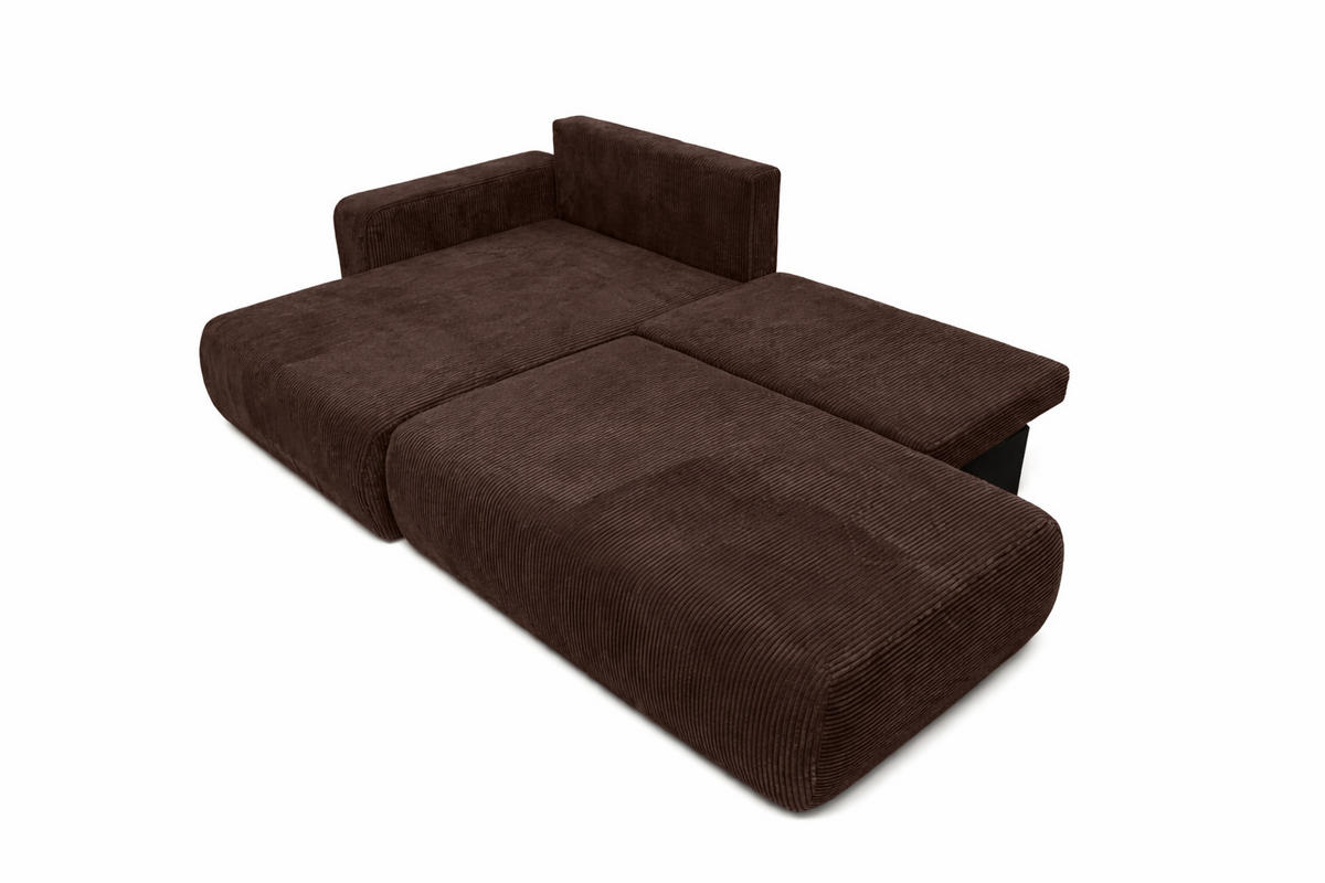 ECKSOFA Mit Schlaffunktion Und Bettkasten, Cordstoff Poso, Braun, Links, OPEN XL - Braun, Holz (262/145cm) - Kaiser Möbel