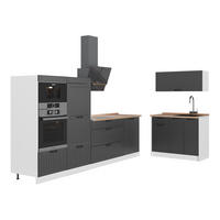 KUCHYNĚ Fame-Line, Tmavě šedá/Bílá, 380 cm, PD Dub - bílá/tmavě šedá, kompozitní dřevo (380/153.6/60cm) - Vicco