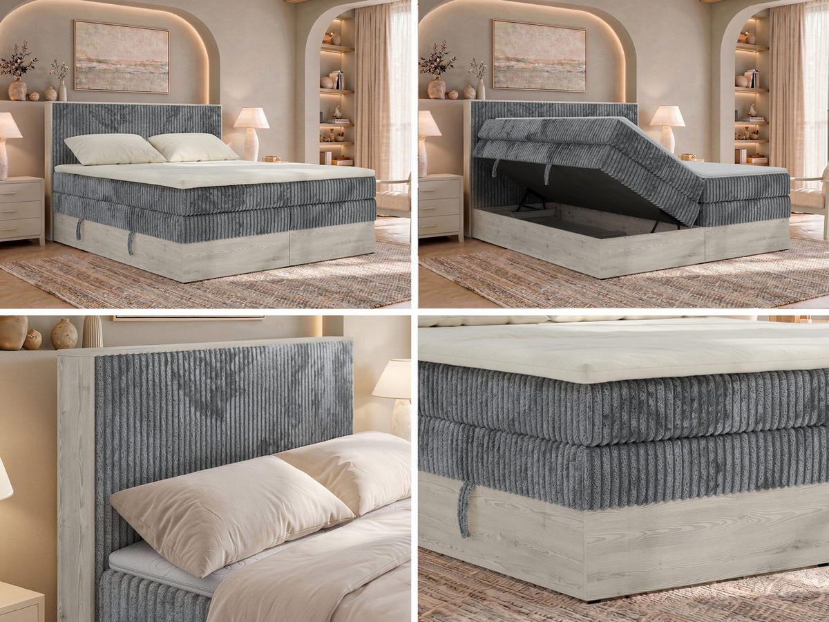 POSTEL BOXSPRING NORDIC KING 140/200 - Šedá Manšestr - Topper Visco - H3 - šedá/černá, textil/plast (140/200cm) - MKS