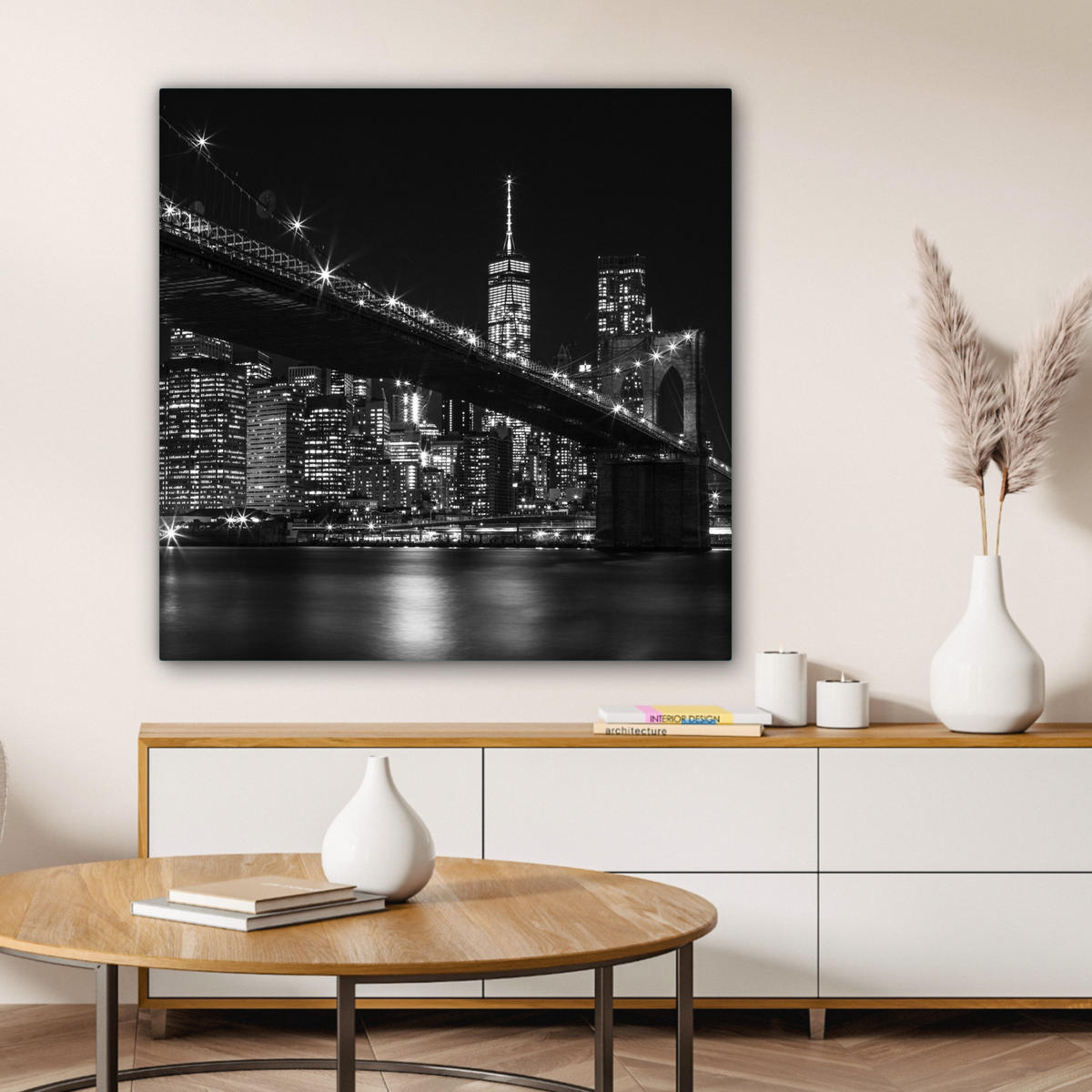 LEINWANDBILD New York - Brooklyn - Brücke Deko Groß 90x90 cm - Schwarz, Textil (90/90cm) - MuchoWow